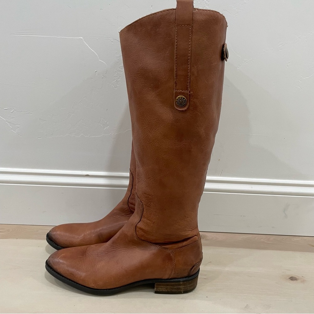 Sam Edelman Women's 9 Penny Riding Boot Whiskey Leather Brown Tan Knee Height - Picture 2 of 16